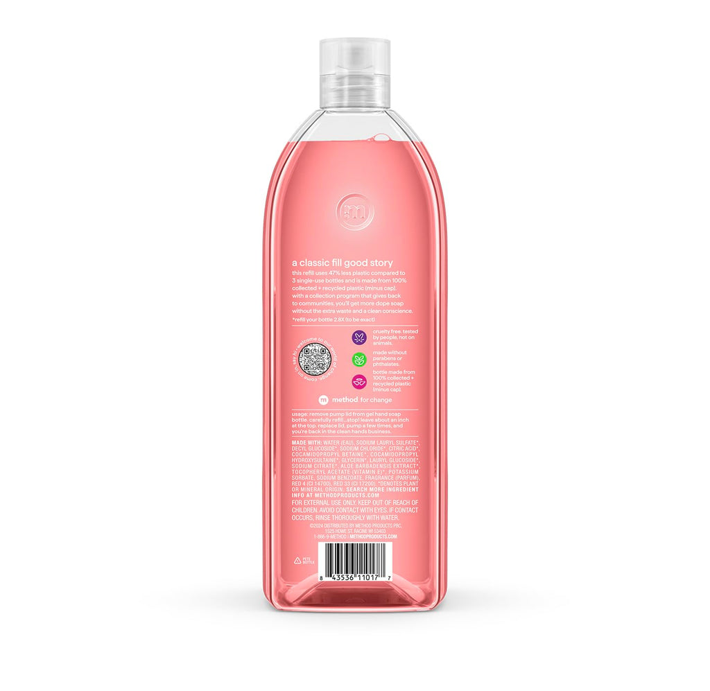 Method 34 fluid ounce gel hand soap bottle label details