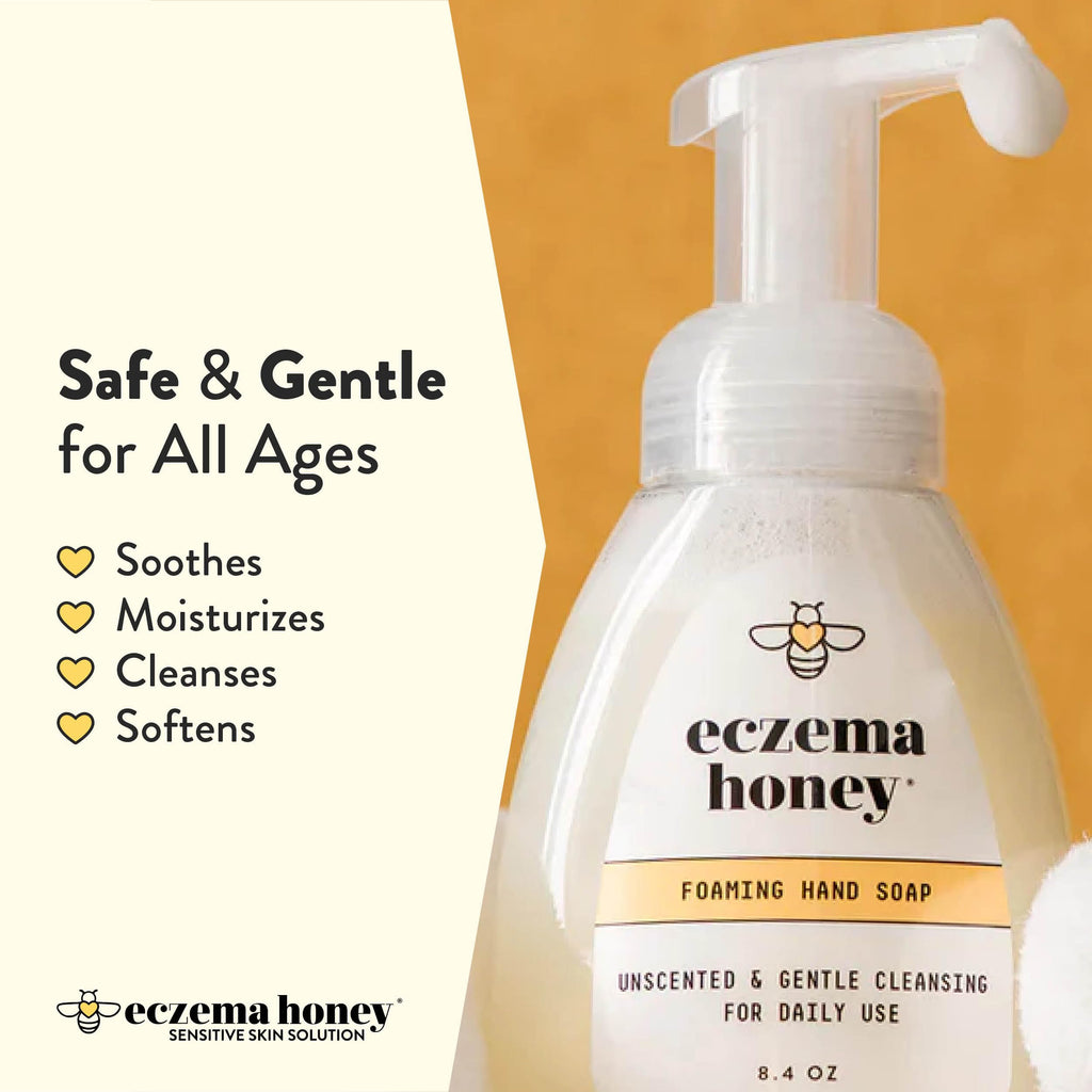 Close up of soft lather foam texture from Eczema Honey hand soap
