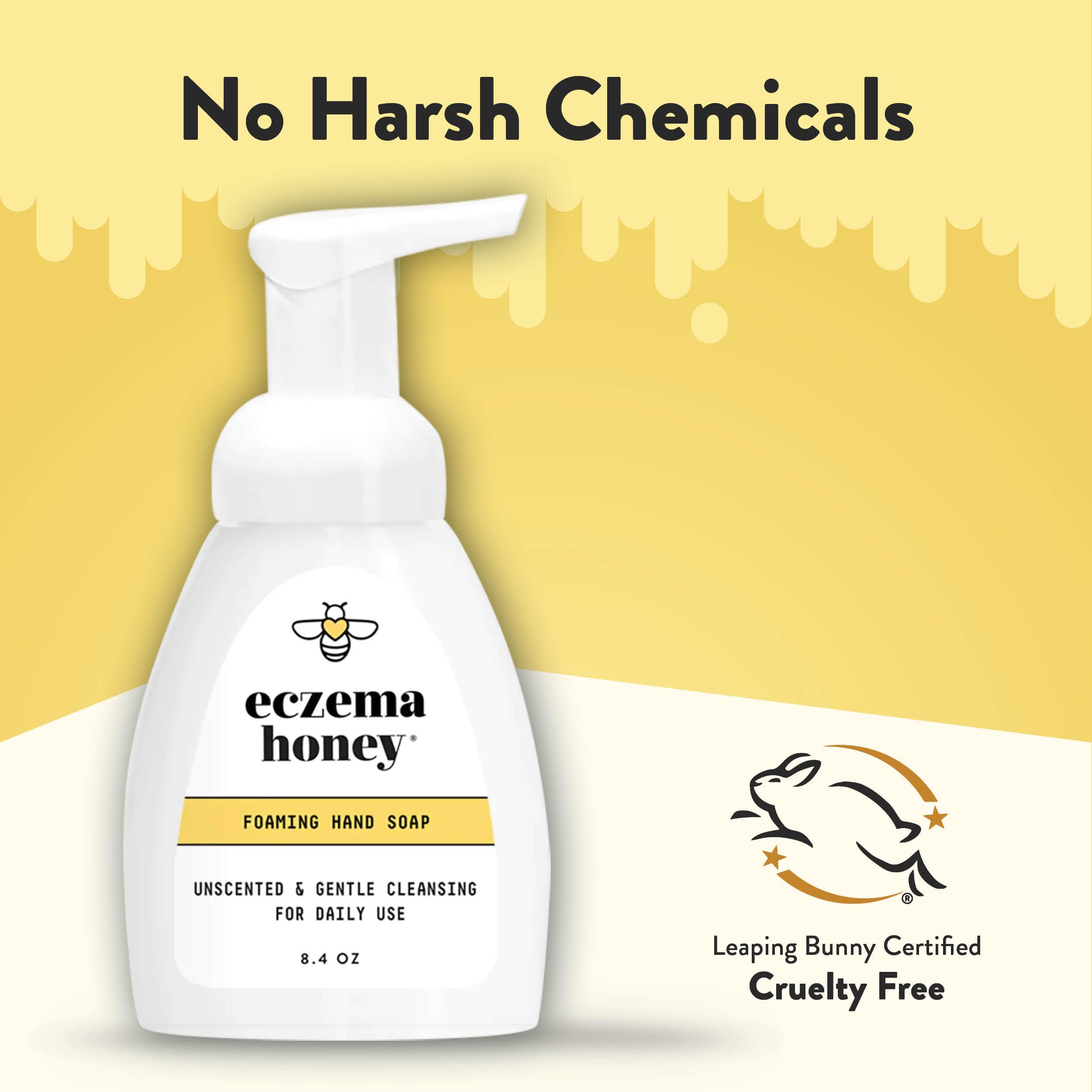 Close up of Eczema Honey foaming texture on hands