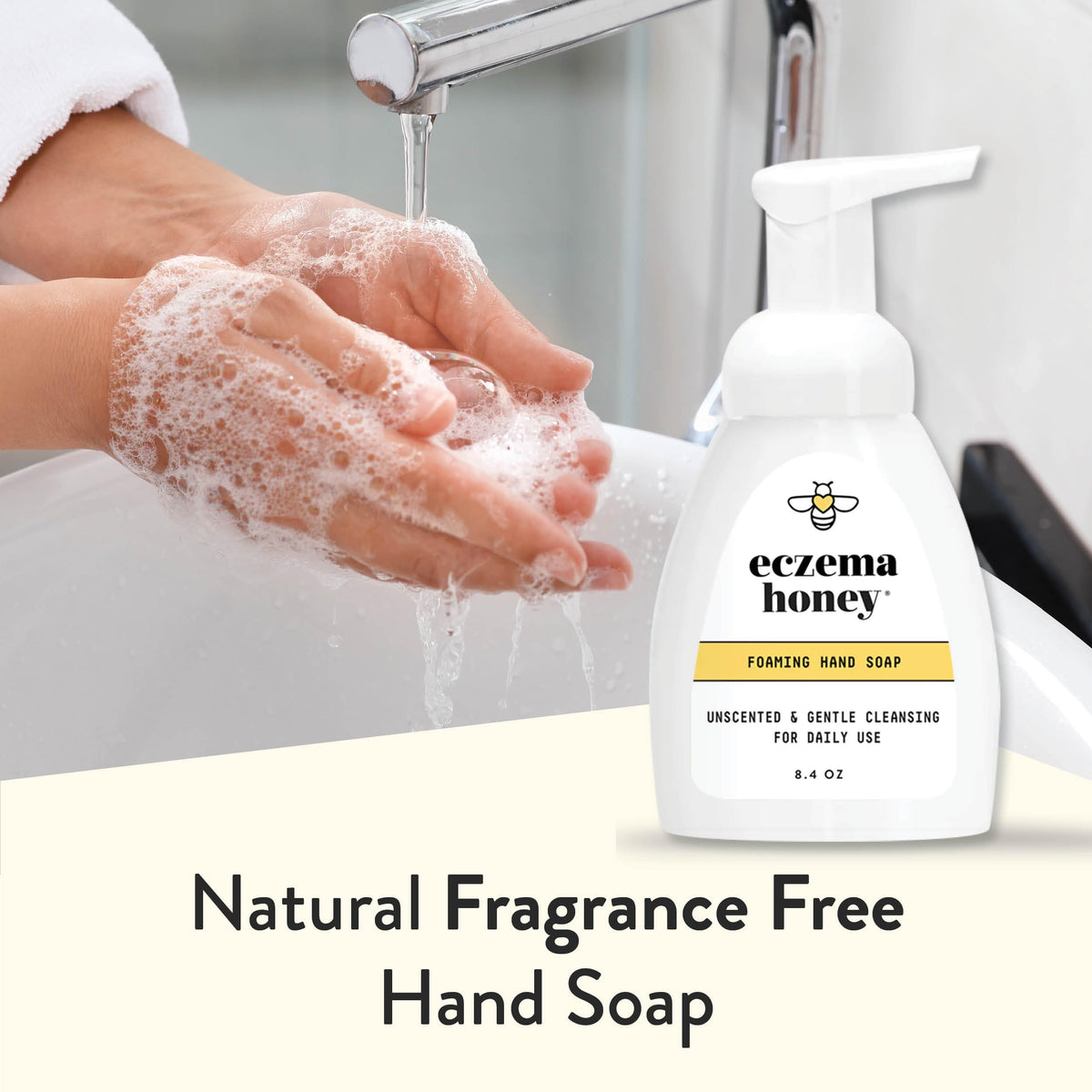 Eczema Honey gentle foaming hand soap bottle on clean surface