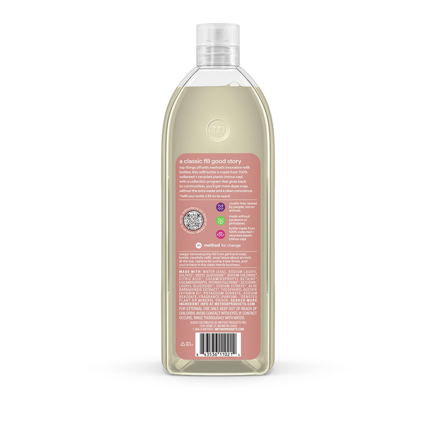 Close up of Method Vanilla and Raspberry soap packaging details