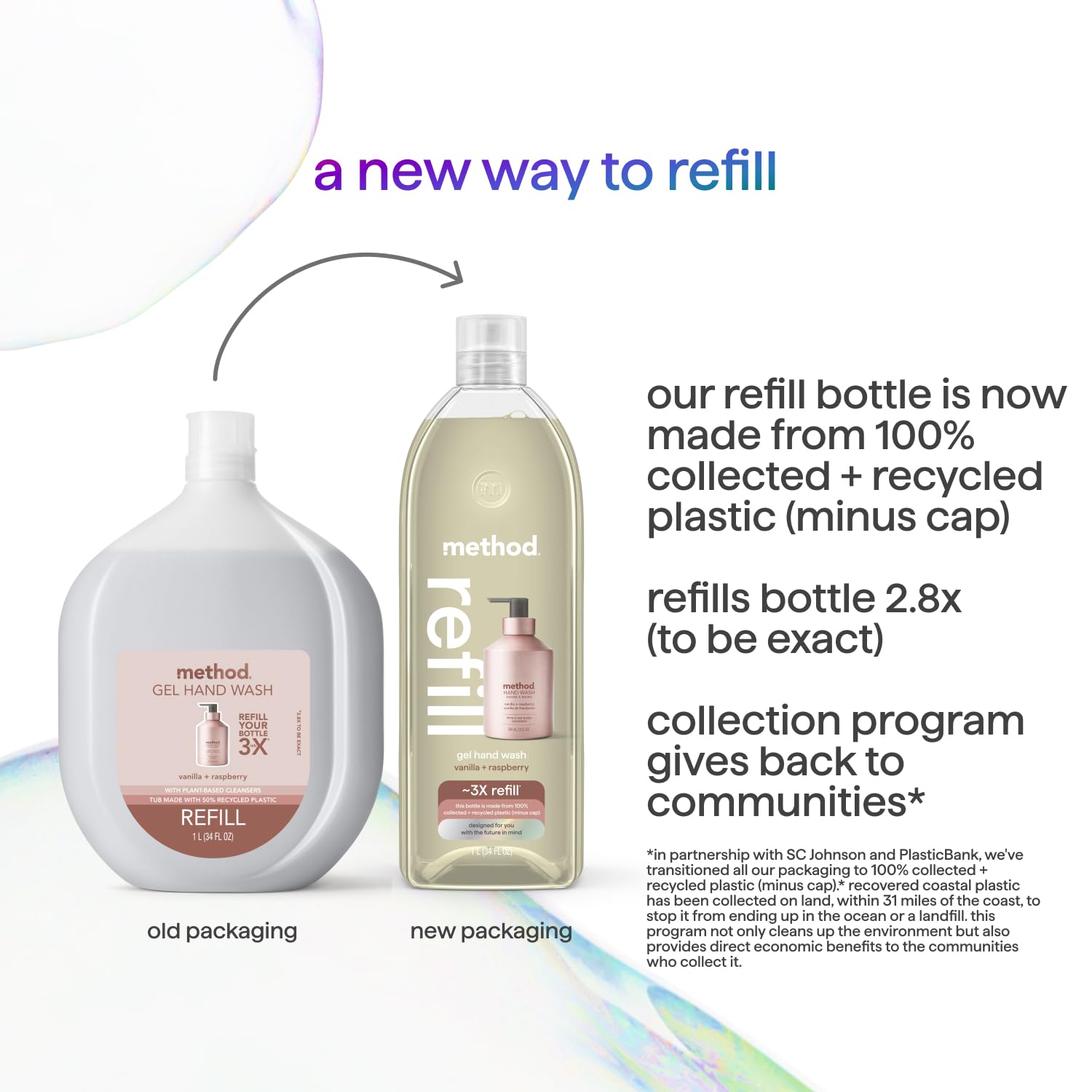 Method hand soap refill bottle with sustainable packaging branding