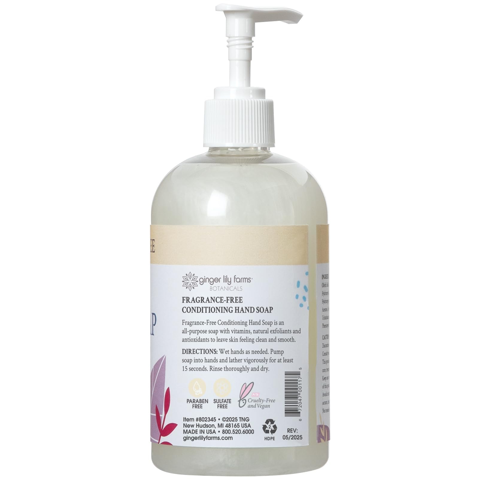 Ginger Lily Farms hand soap label details and ingredient information