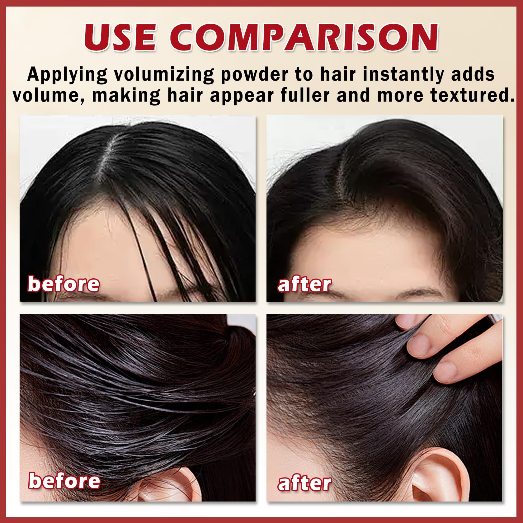 Back view of Damusi styling powder bottle for hair