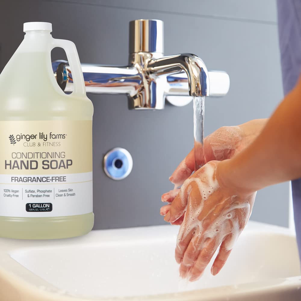Close up of Ginger Lily Farms hand soap texture and packaging