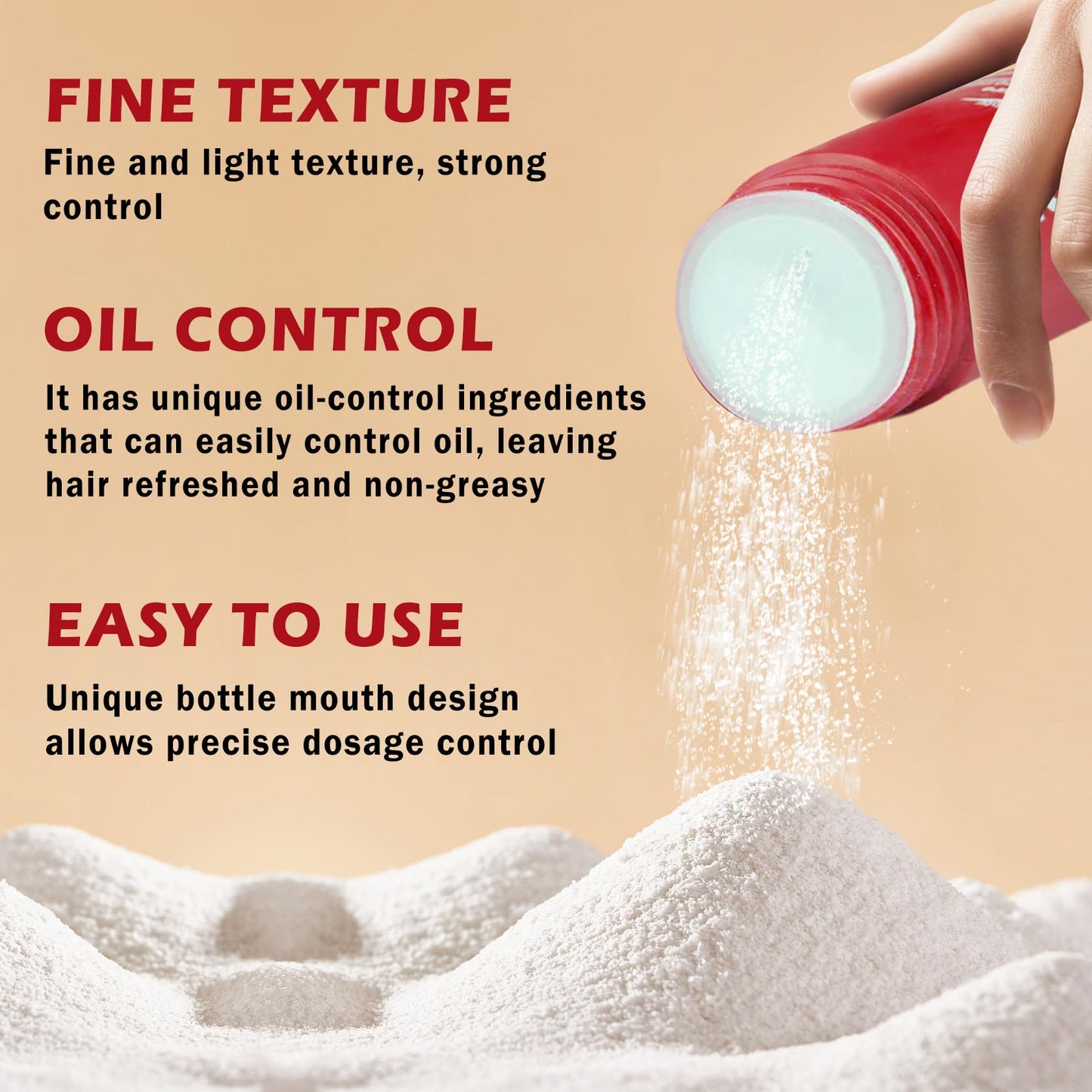 Close up of texture powder being applied to hair for volume