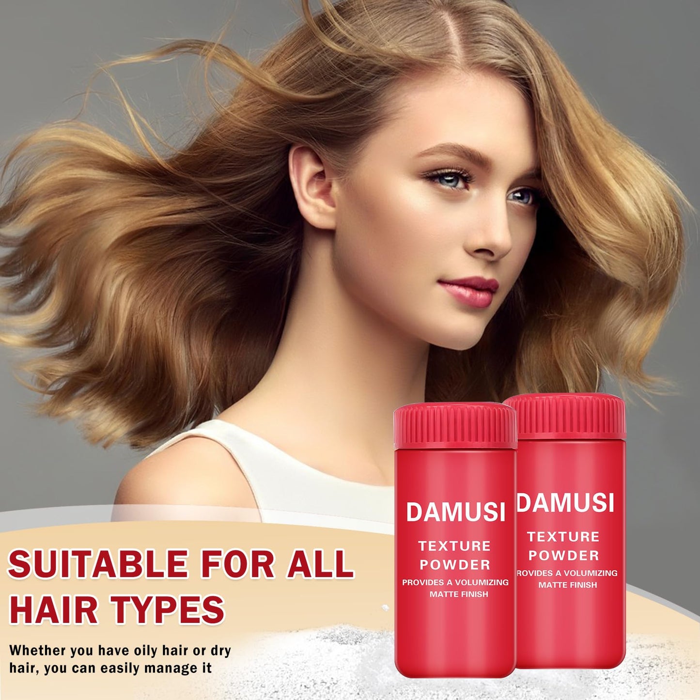 Professional hair styling results using Damusi matte powder