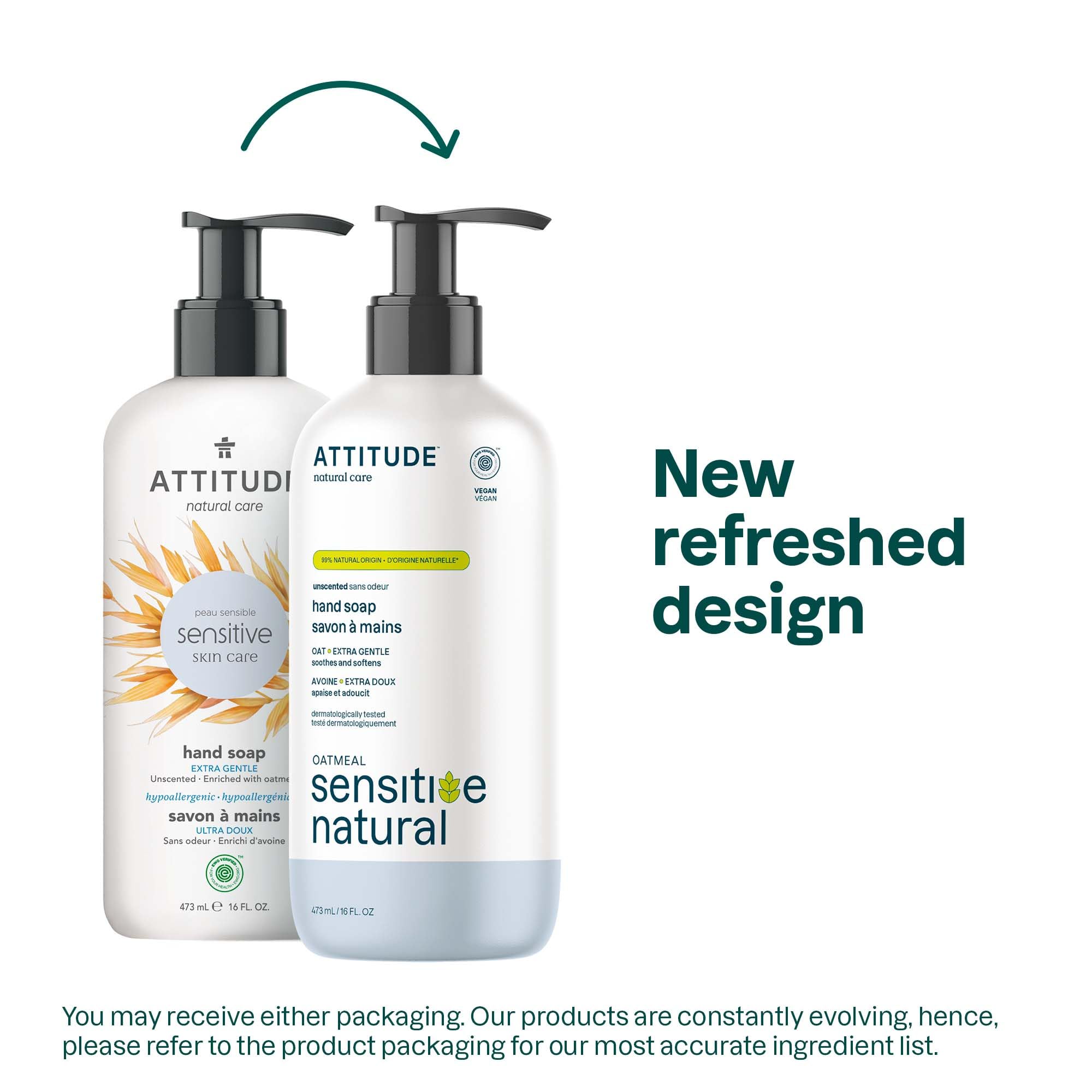 ATTITUDE unscented oat hand wash pump bottle close up