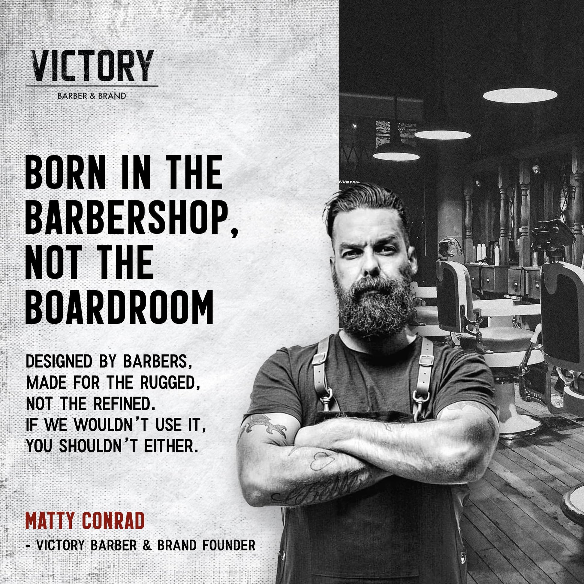 Side view showing branding on Victory Barber and Brand grit powder