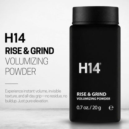 H14 Rise and Grind hair styling dust product label