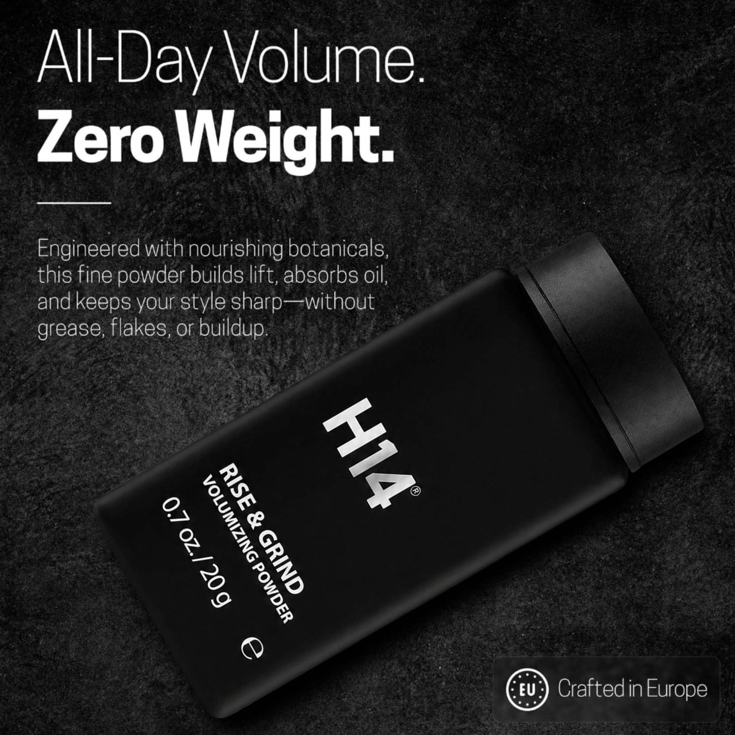 H14 Rise and Grind hair thickening powder bottle details