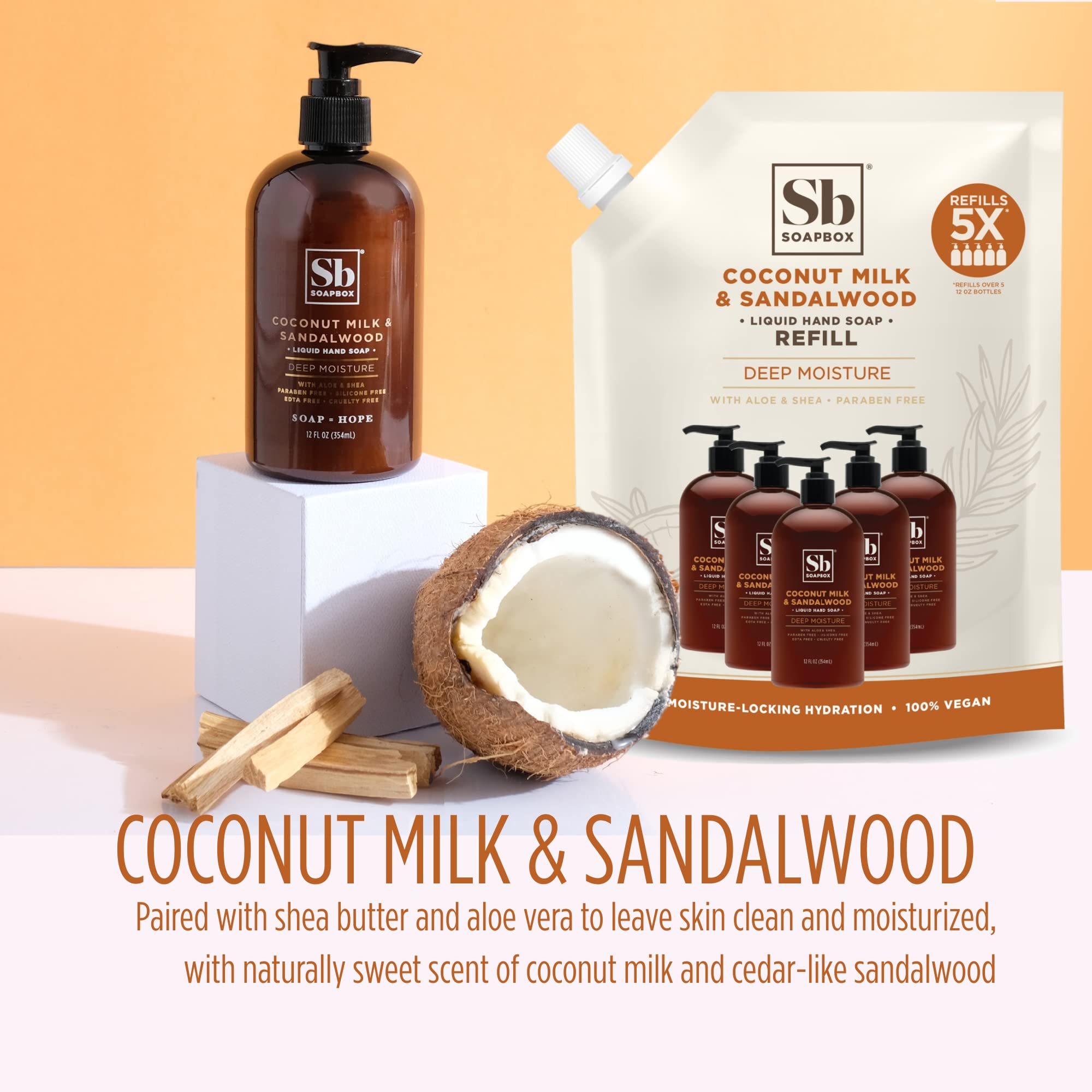 Front view of Soapbox moisturizing hand wash refill packaging