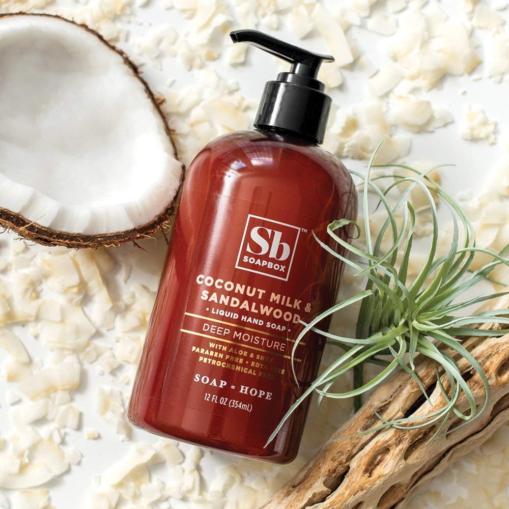 Soapbox moisturizing liquid soap refill ingredients and benefits label