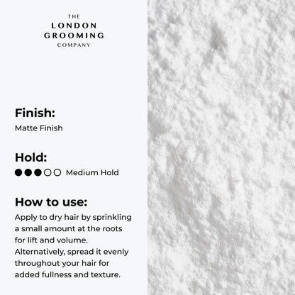 Back label of The London Grooming Company styling powder