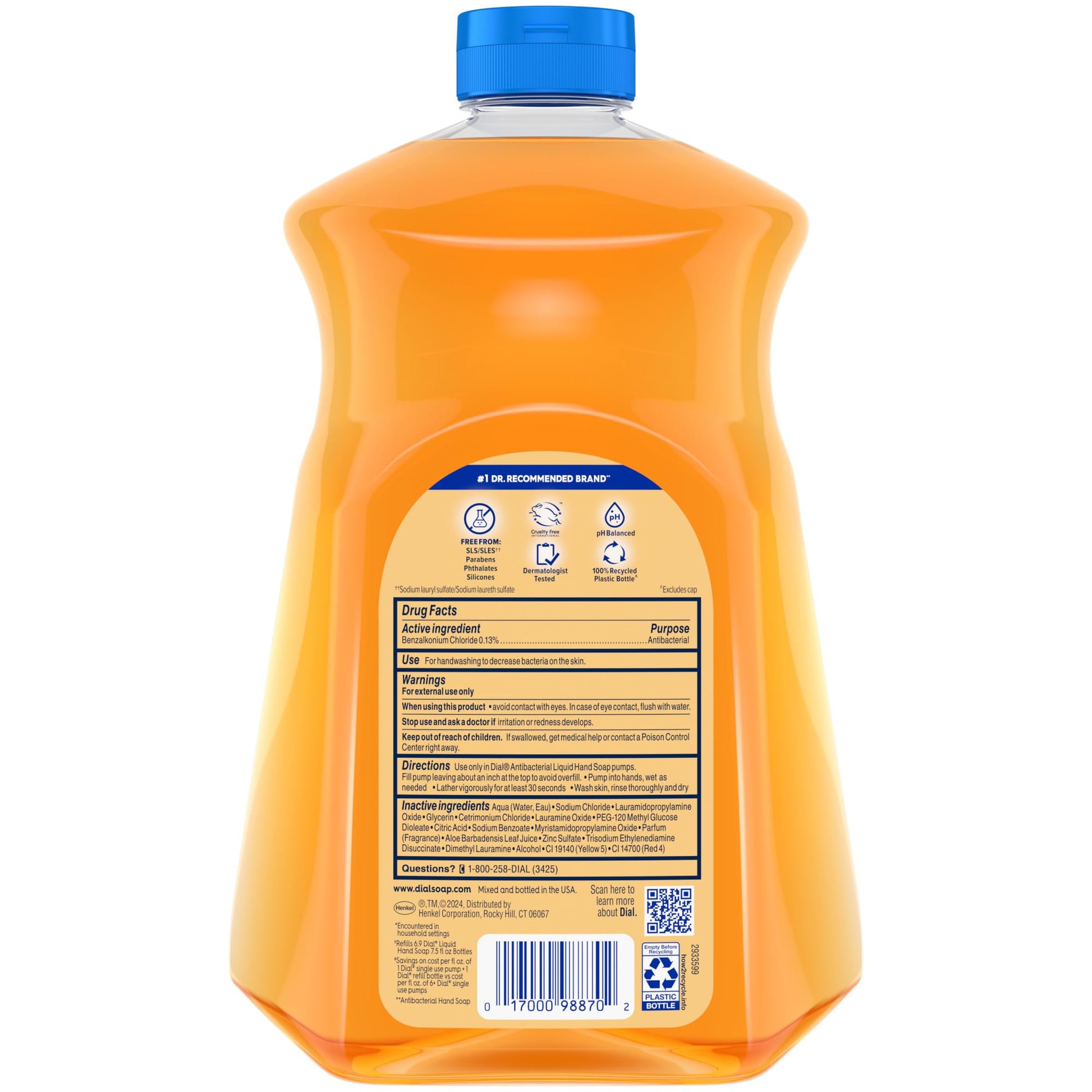 Dial antibacterial liquid soap three pack packaging for household dispenser refilling