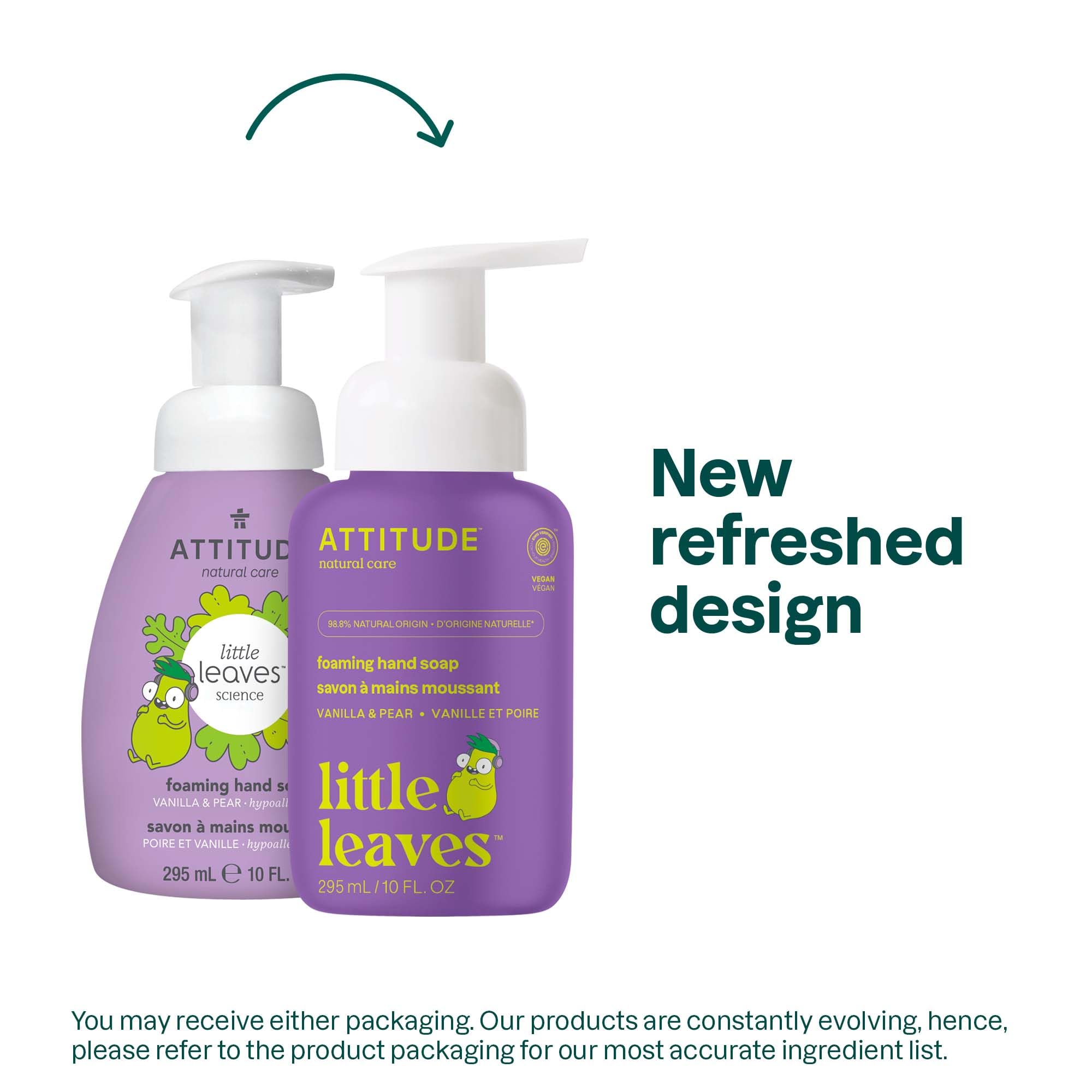 ATTITUDE kids vanilla and pear handwash bottle with pump dispenser