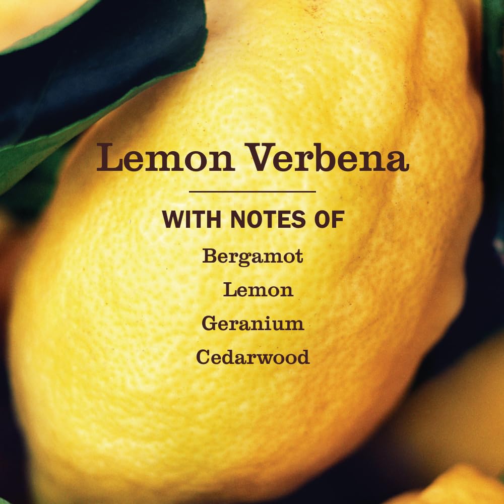 Back label of Mrs. Meyer's Lemon Verbena 12.5 fluid ounce soap showcasing ingredients