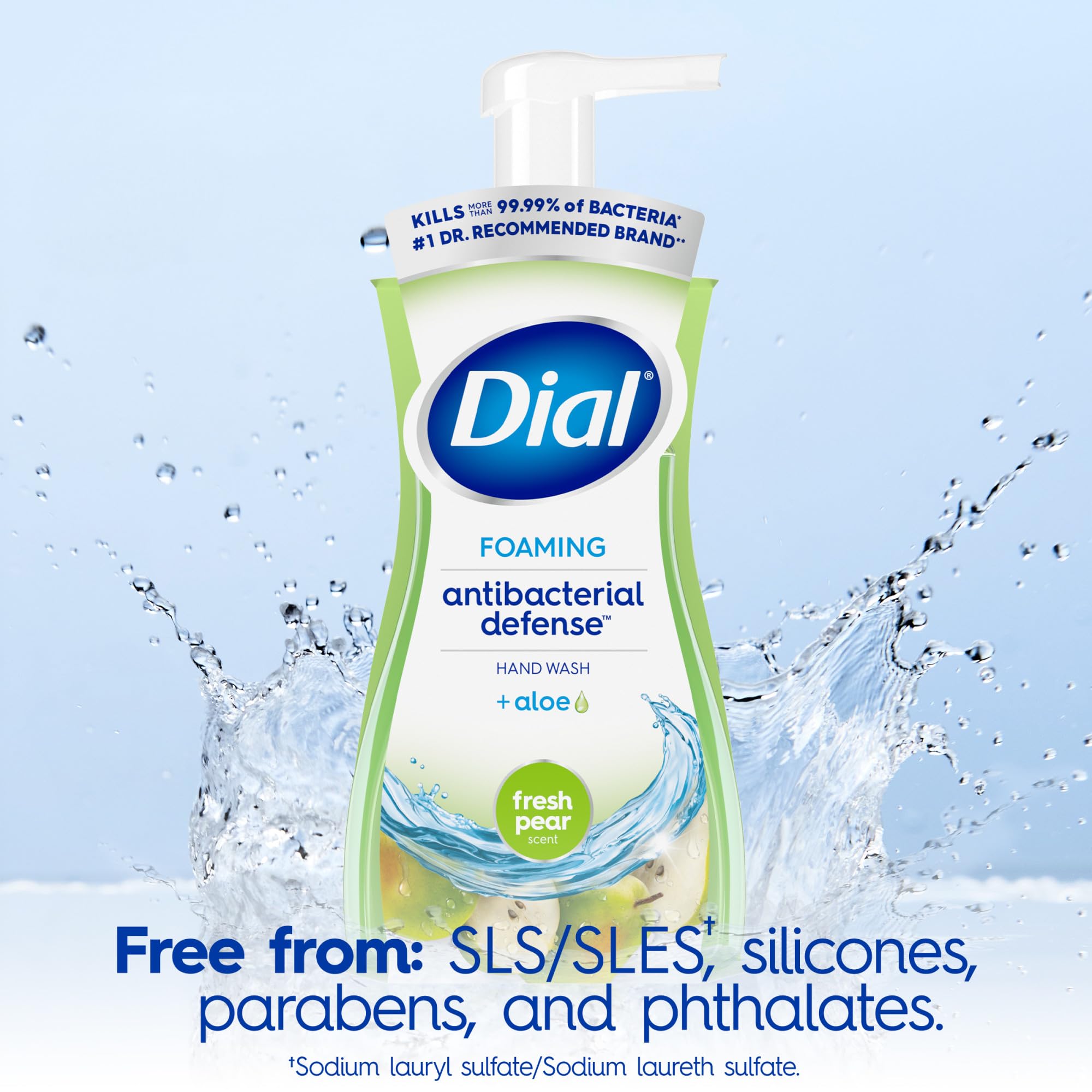 Side profile of Dial 7.5 Fluid Ounce hand soap bottle