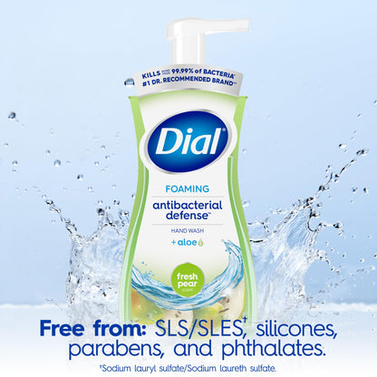 Side profile of Dial 7.5 Fluid Ounce hand soap bottle