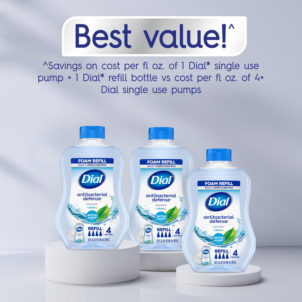 Dial antibacterial hand wash bottle back label with ingredients and directions