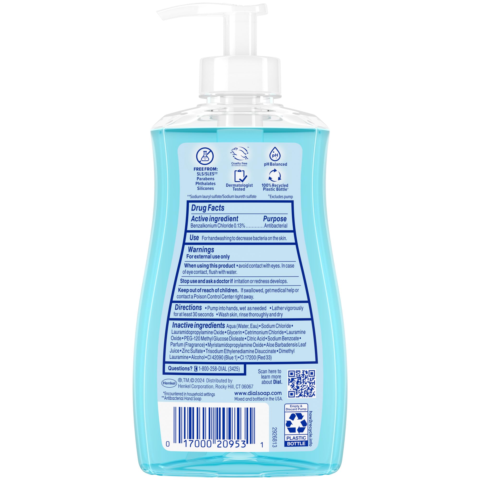 Side profile of Dial antibacterial hand soap bottle