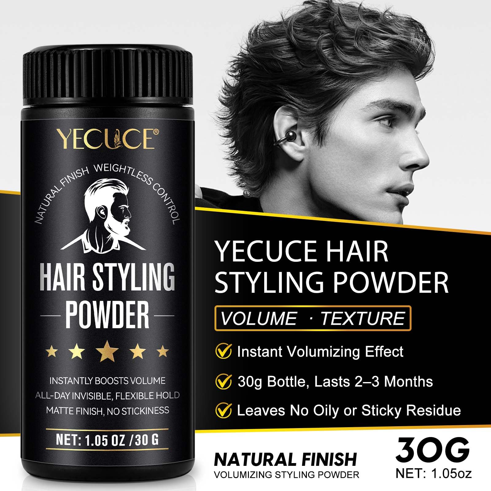 Yizemay hair powder side profile showing 30 gram size
