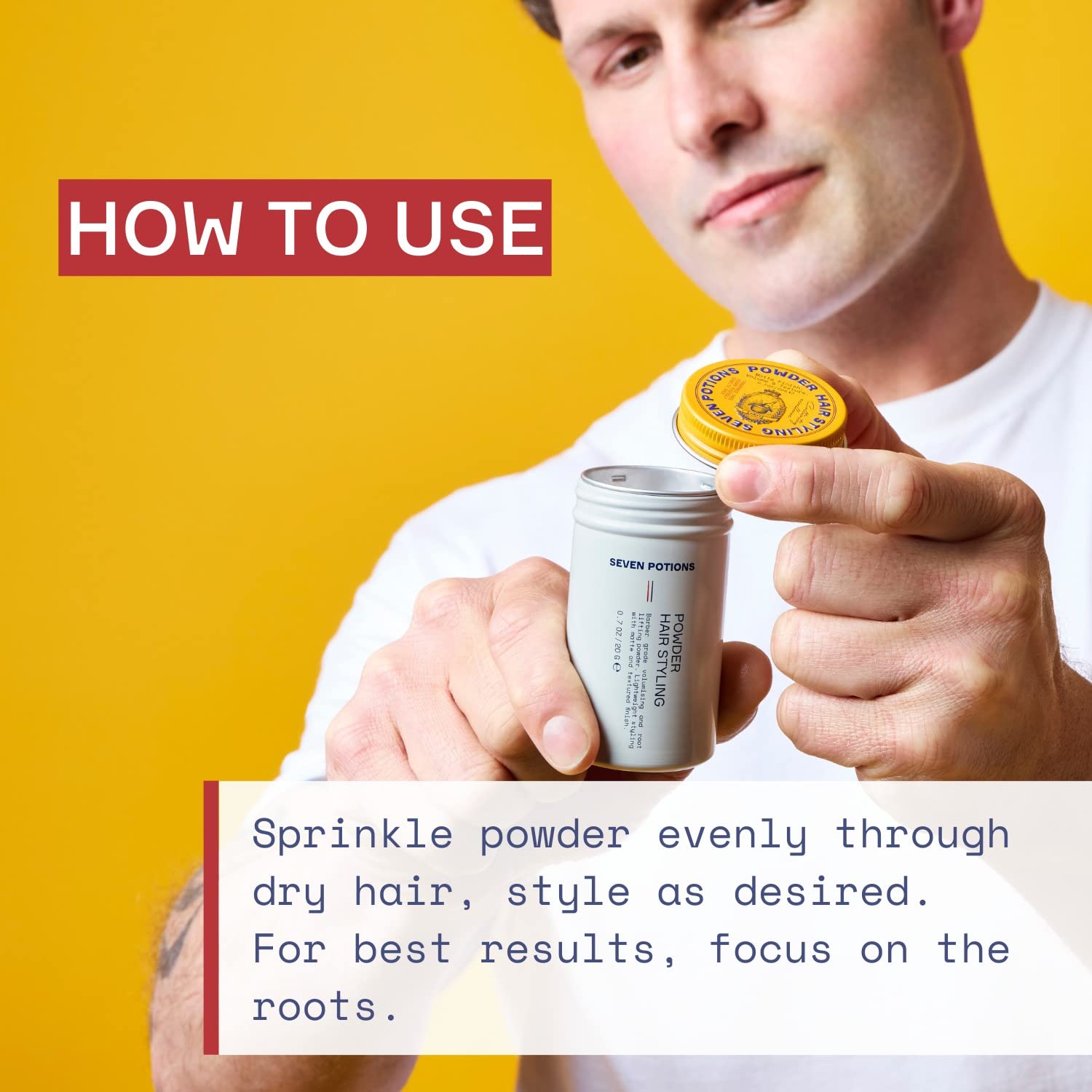 Seven Potions hair styling powder packaging side profile