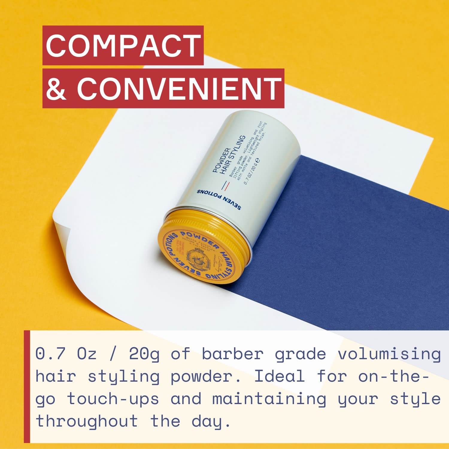 Vegan and cruelty free branding on Seven Potions powder bottle