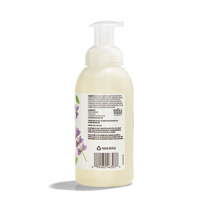 Natural lavender foaming hand soap bottle with pump dispenser close up