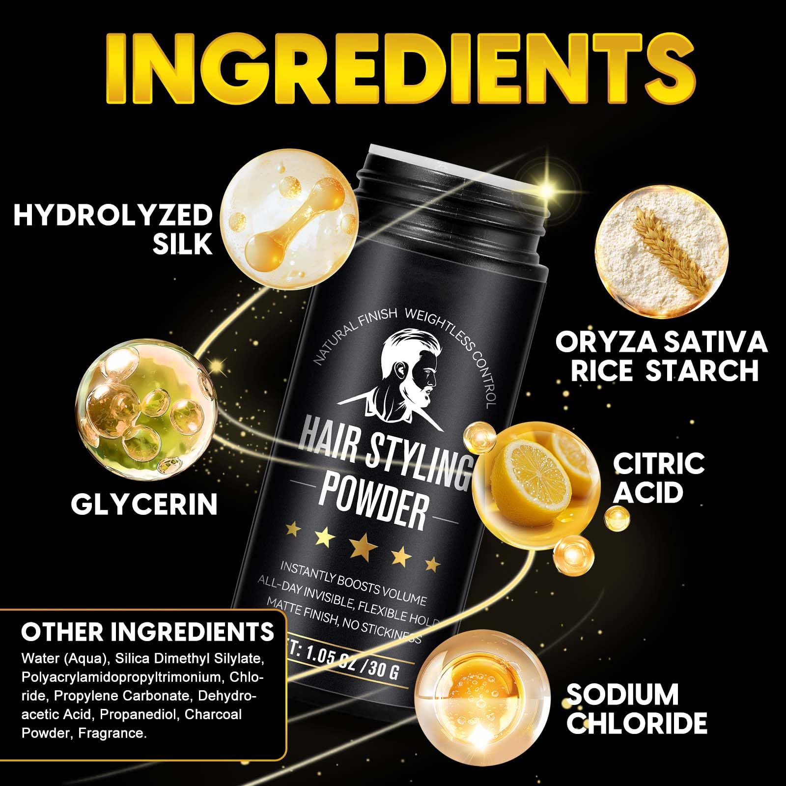 Calelon 30g hair powder packaging detail