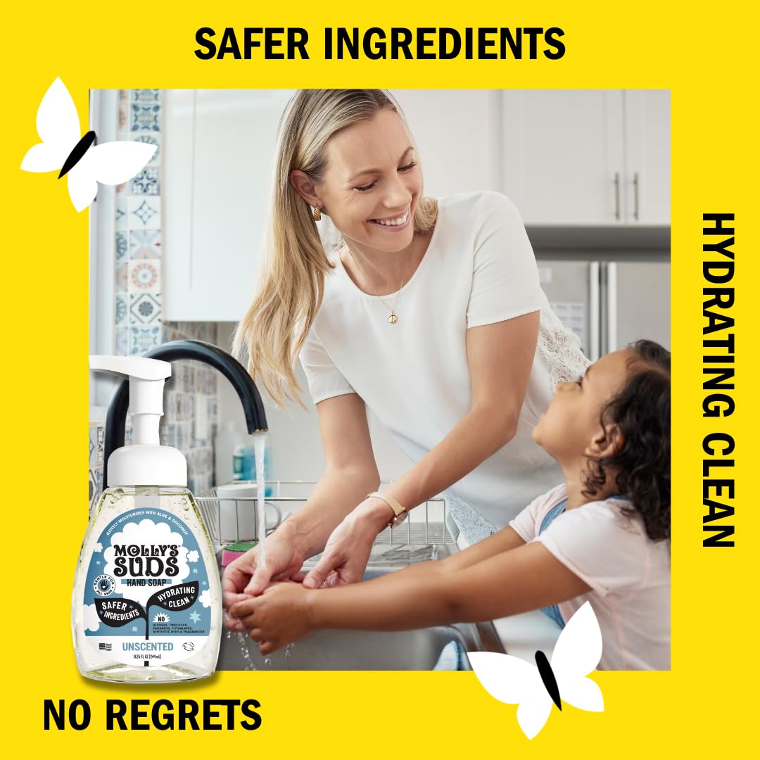 Molly's Suds unscented foaming hand soap pump dispenser view