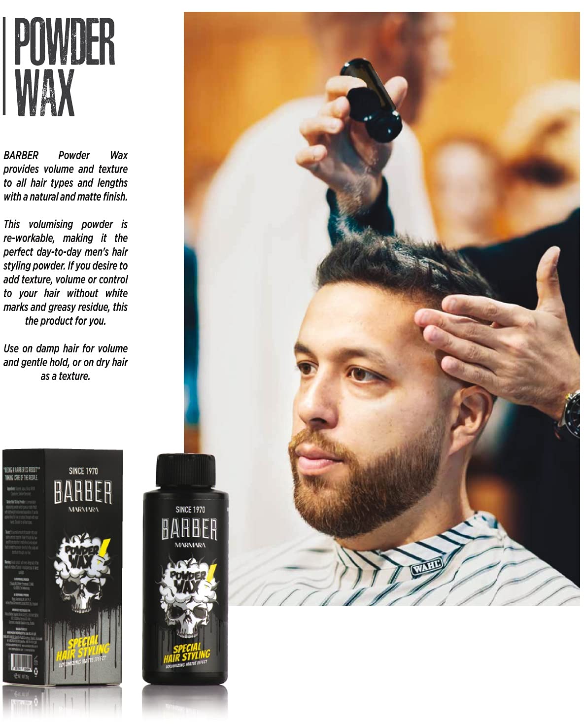Barber Marmara hair texture powder packaging details