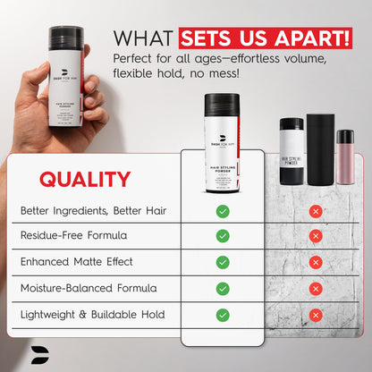 Dash For Him hair powder packaging showing USA import quality