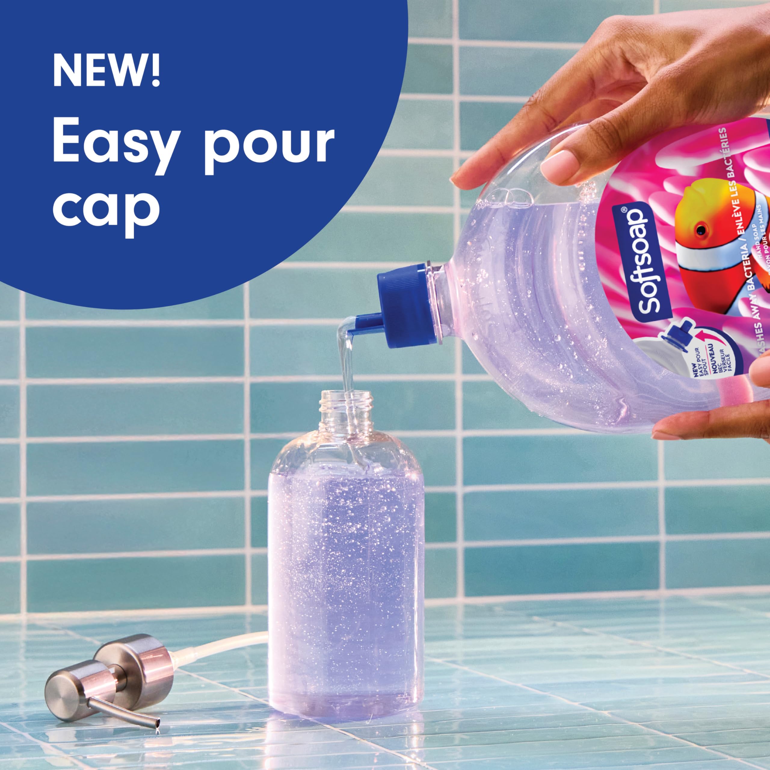 Side view of authentic Softsoap Aquarium Series fifty fluid ounce imported liquid hand soap.