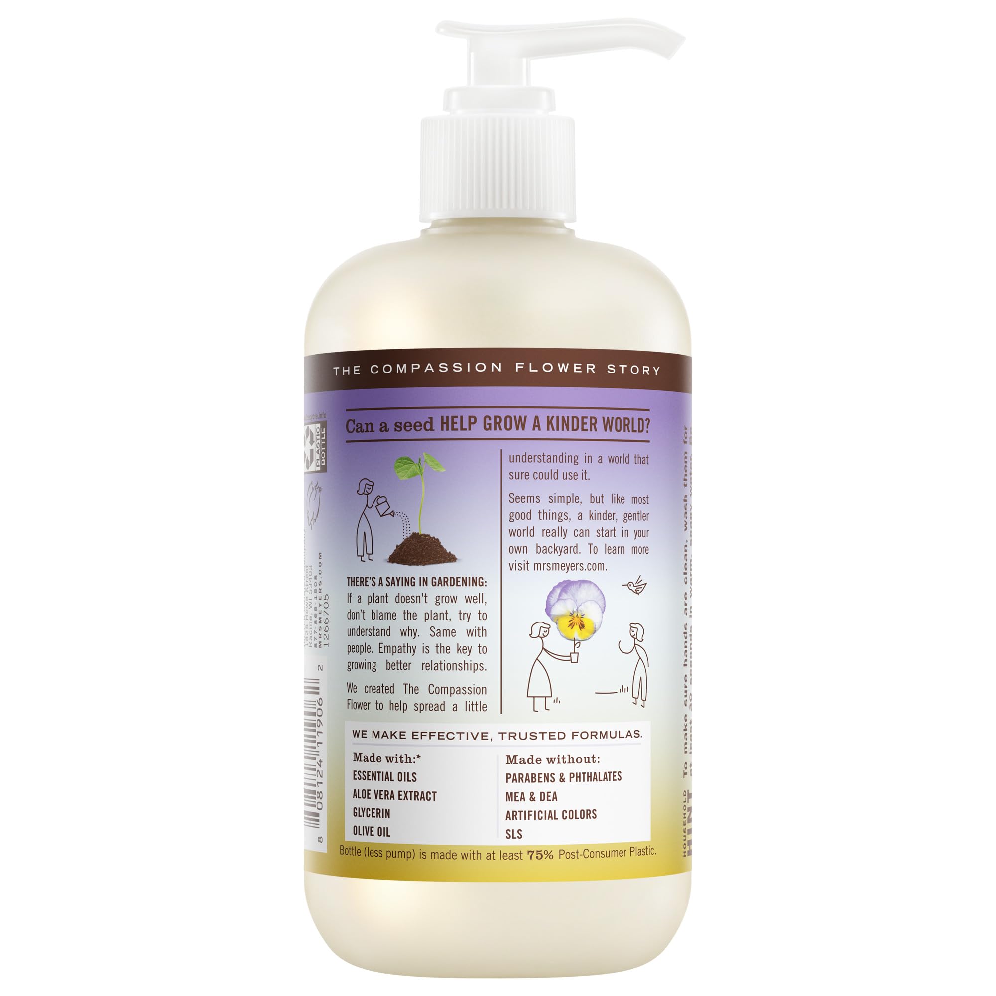 Three bottles of Mrs. Meyer's Compassion Flower liquid soap