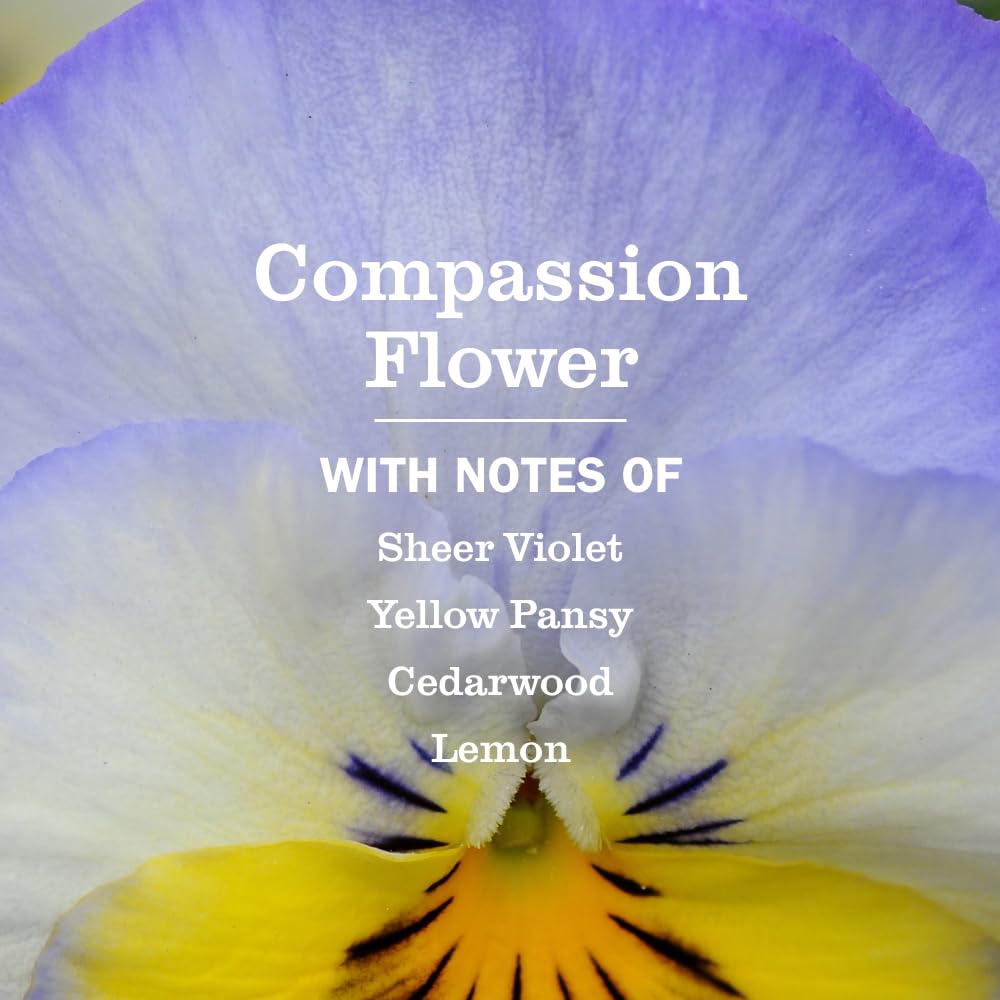 Close up of Mrs. Meyer's Compassion Flower hand soap pump bottle