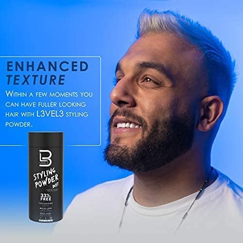 Hands applying L3 Level 3 volumizing powder to hair