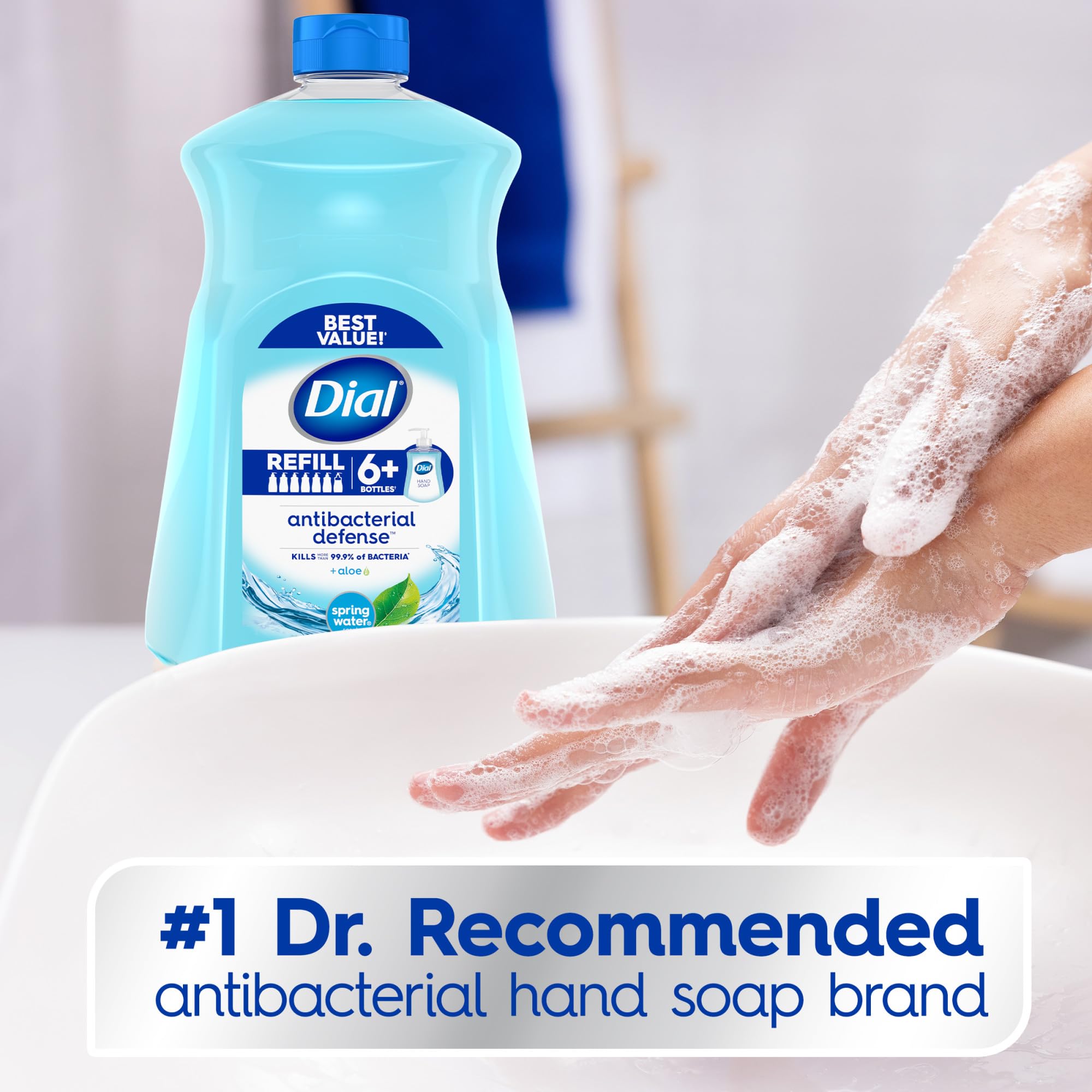Back label view of Dial antibacterial liquid hand soap demonstrating the dermatologist tested certification.