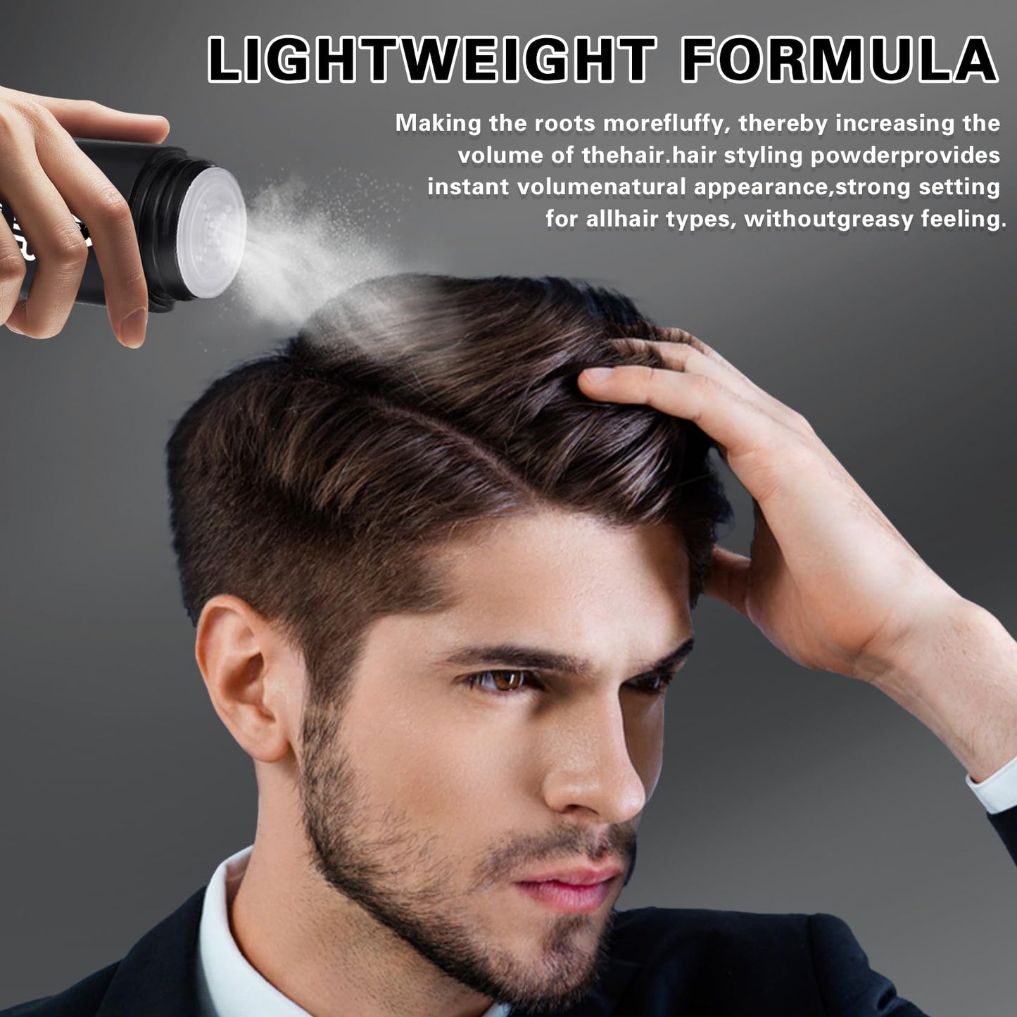 Model demonstrating natural look with Damusi hair styling powder