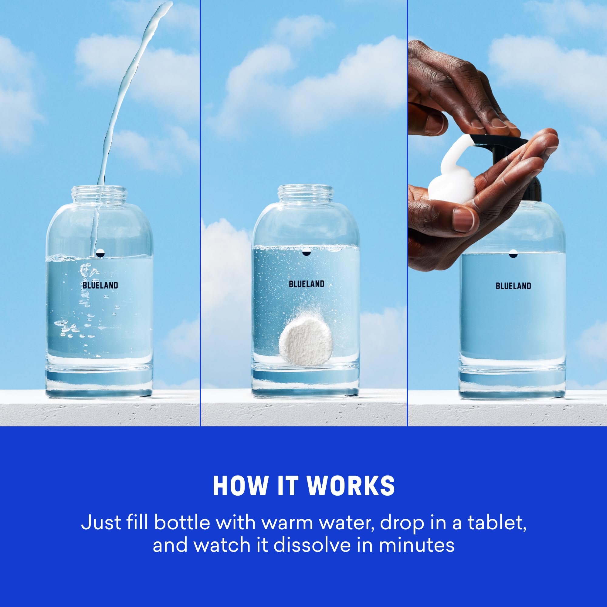 Blueland eco-friendly hand soap tablets in compostable packaging