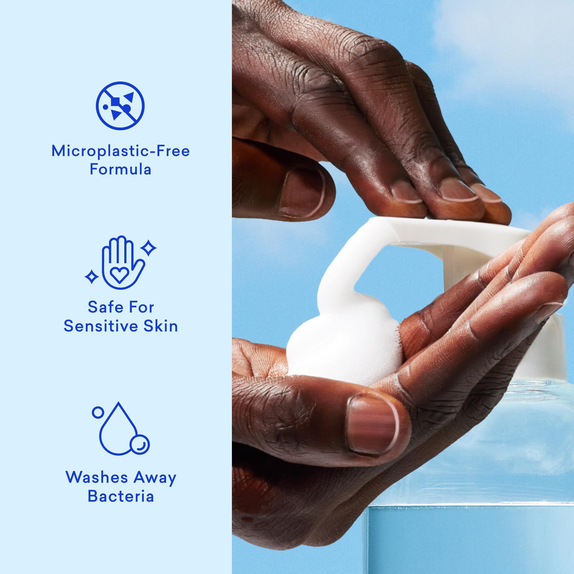 Refillable glass bottle with Blueland foaming hand soap foam