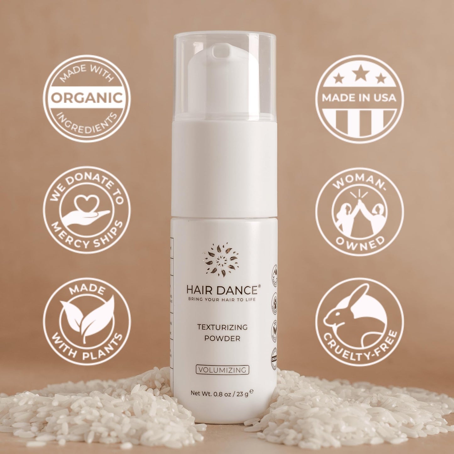 Back view of Hair Dance organic volumizing powder bottle