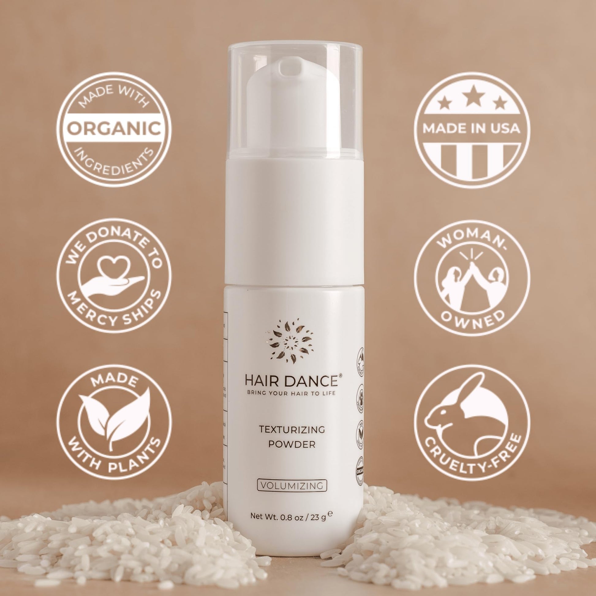 Back view of Hair Dance organic volumizing powder bottle