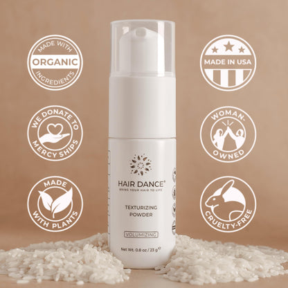 Back view of Hair Dance organic volumizing powder bottle