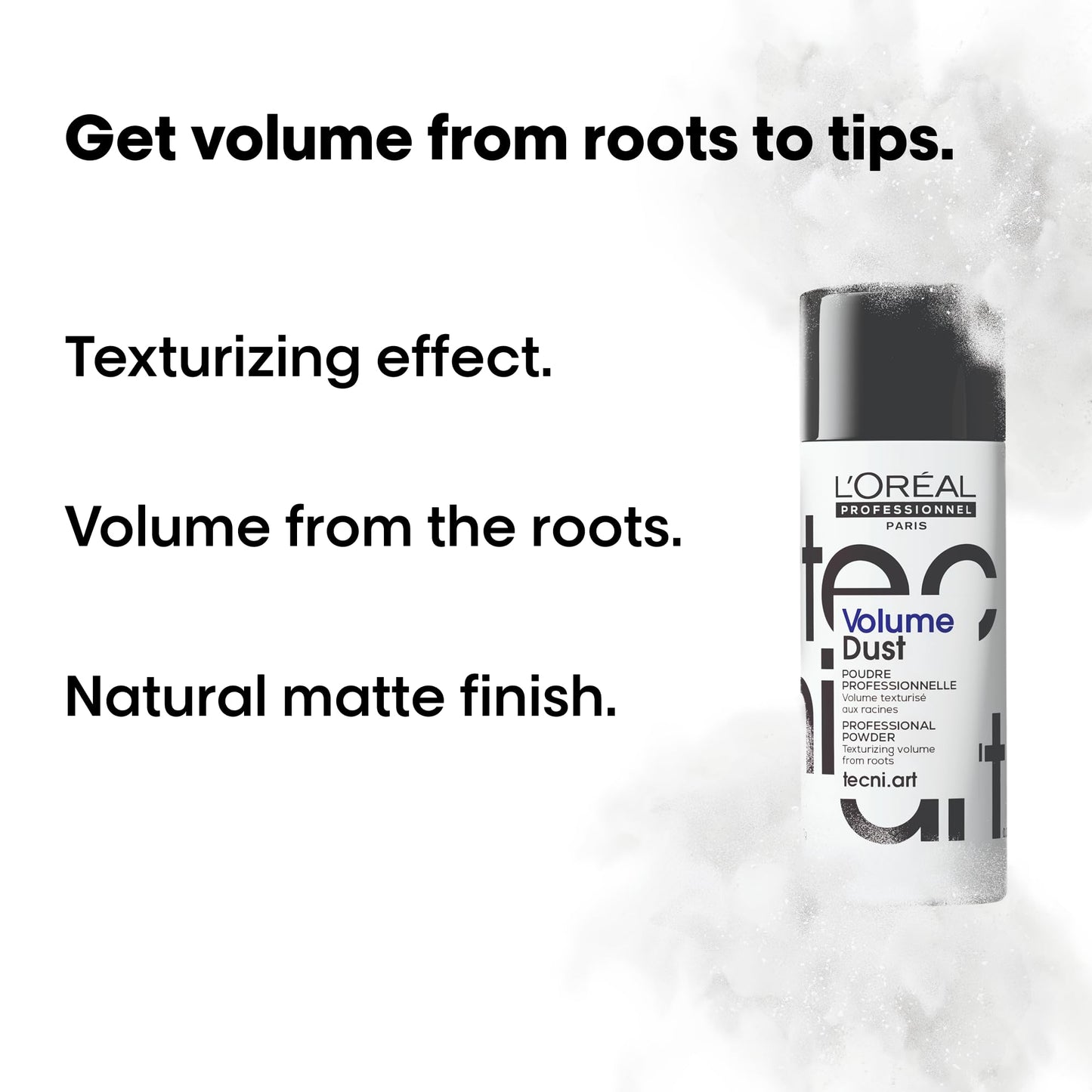 Back of L'Oréal Professionnel Volume Dust bottle with instructions