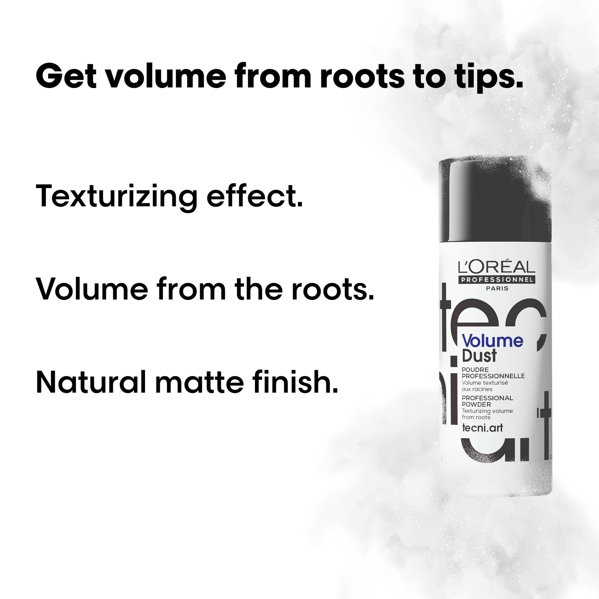 Back of L'Oréal Professionnel Volume Dust bottle with instructions