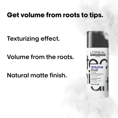 Back of L'Oréal Professionnel Volume Dust bottle with instructions