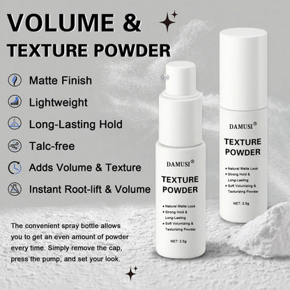 Damusi styling powder bottle held in hand