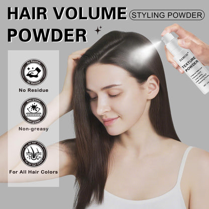 Woman using Damusi volumizing powder for messy bun style