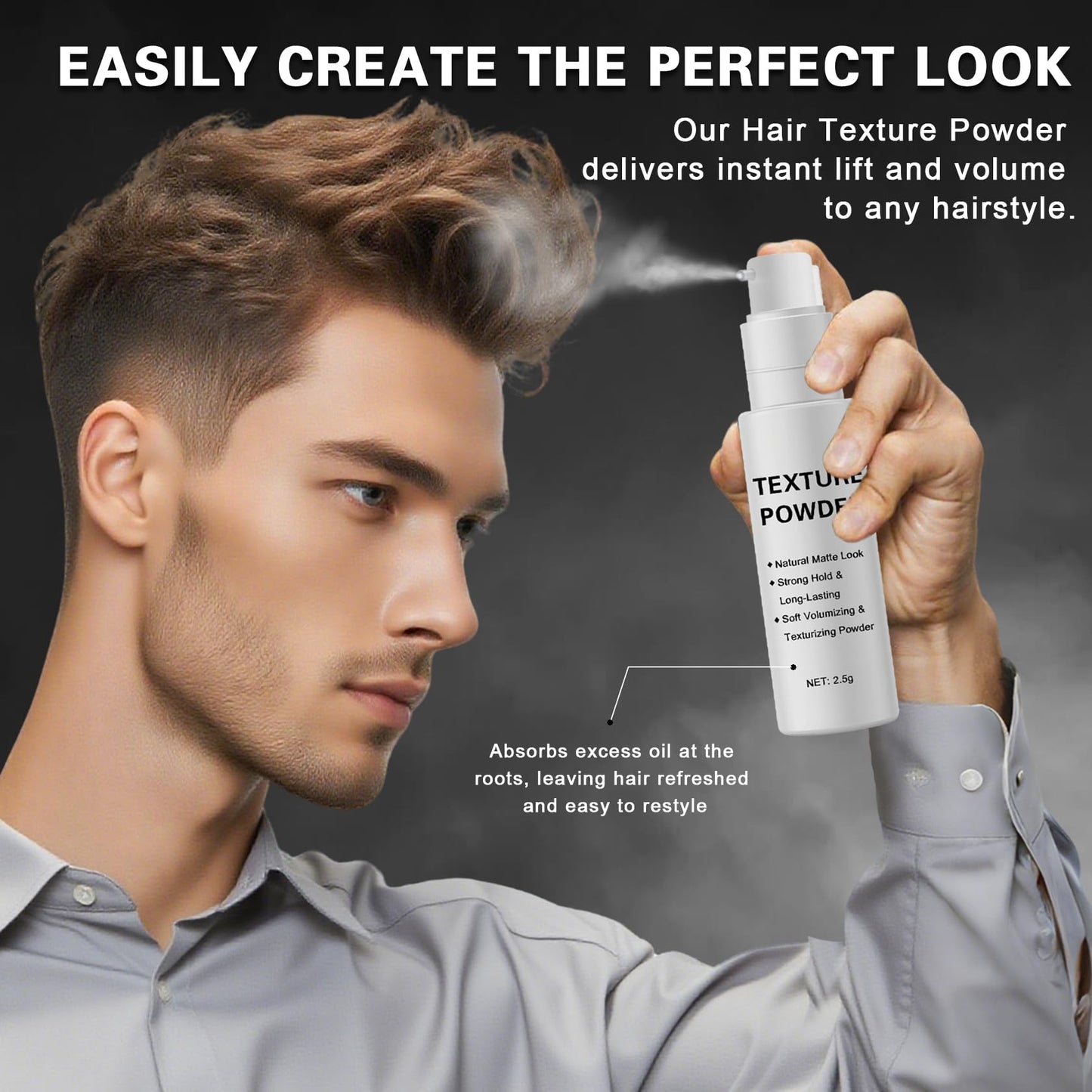 Side profile of Lzxlukgir styling powder for medium length hair